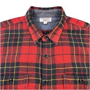 Wallace & Barnes Shirt Men XL Red Tartan Plaid Flannel Long Sleeve Button Cotton